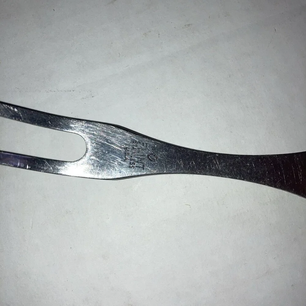 Vintage Flint Stainless Steel Carving Fork USA Black Handle Kitchen Utensil